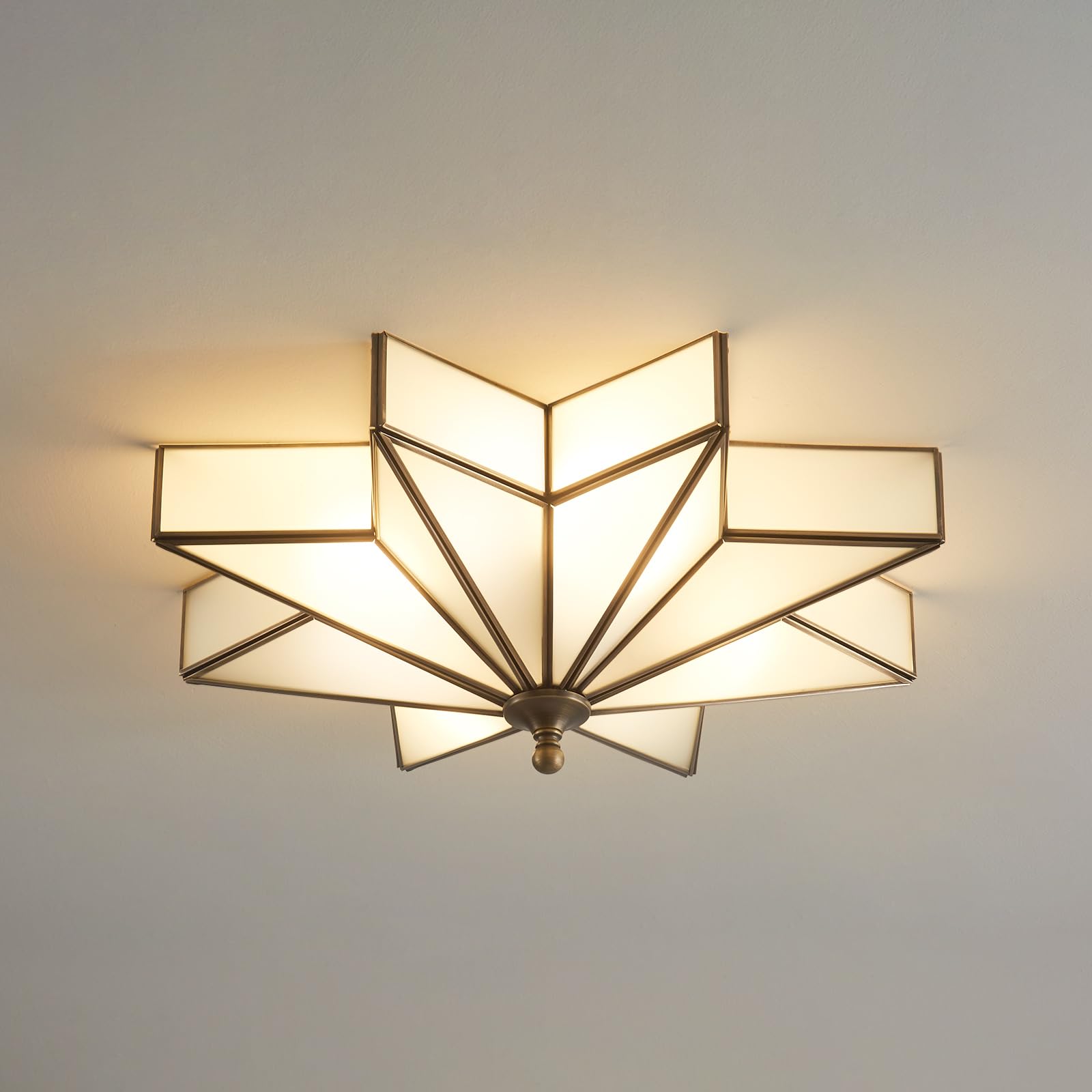 Star Brass Ceiling Light - 19.7 In Large Black Milk Glass Flush